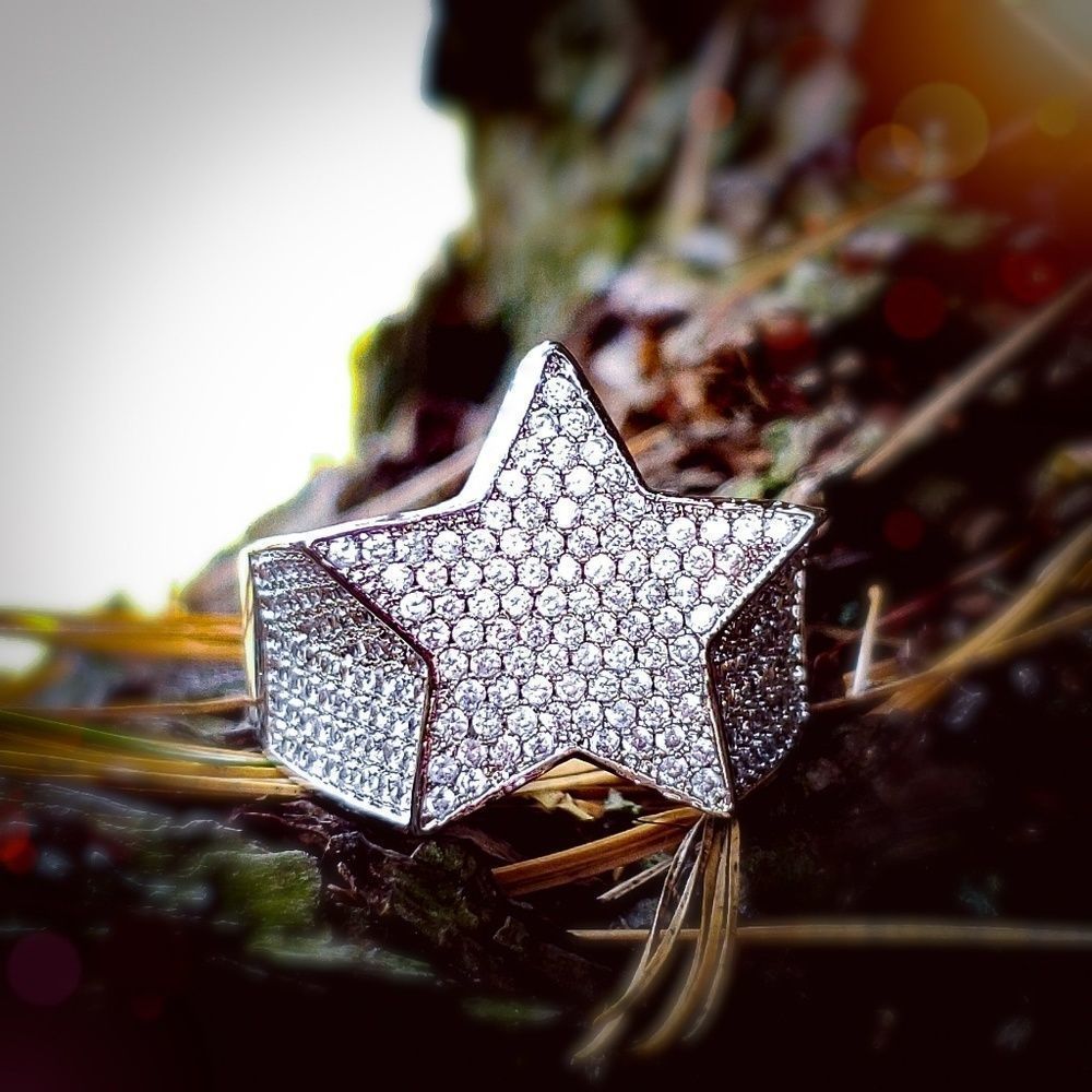 Iced out simulated Diamond Hip Hop Star Ring